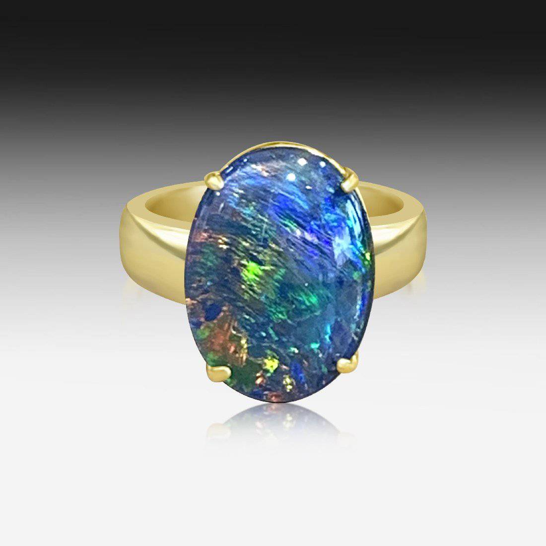 Sterling Silver Gold Plated solitaire 18x13mm Opal triplet ring - Masterpiece Jewellery Opal & Gems Sydney Australia | Online Shop