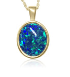 Gold Plated Sterling Silver 10x8mm Opal triplet classic bezel set pendant - Masterpiece Jewellery Opal & Gems Sydney Australia | Online Shop