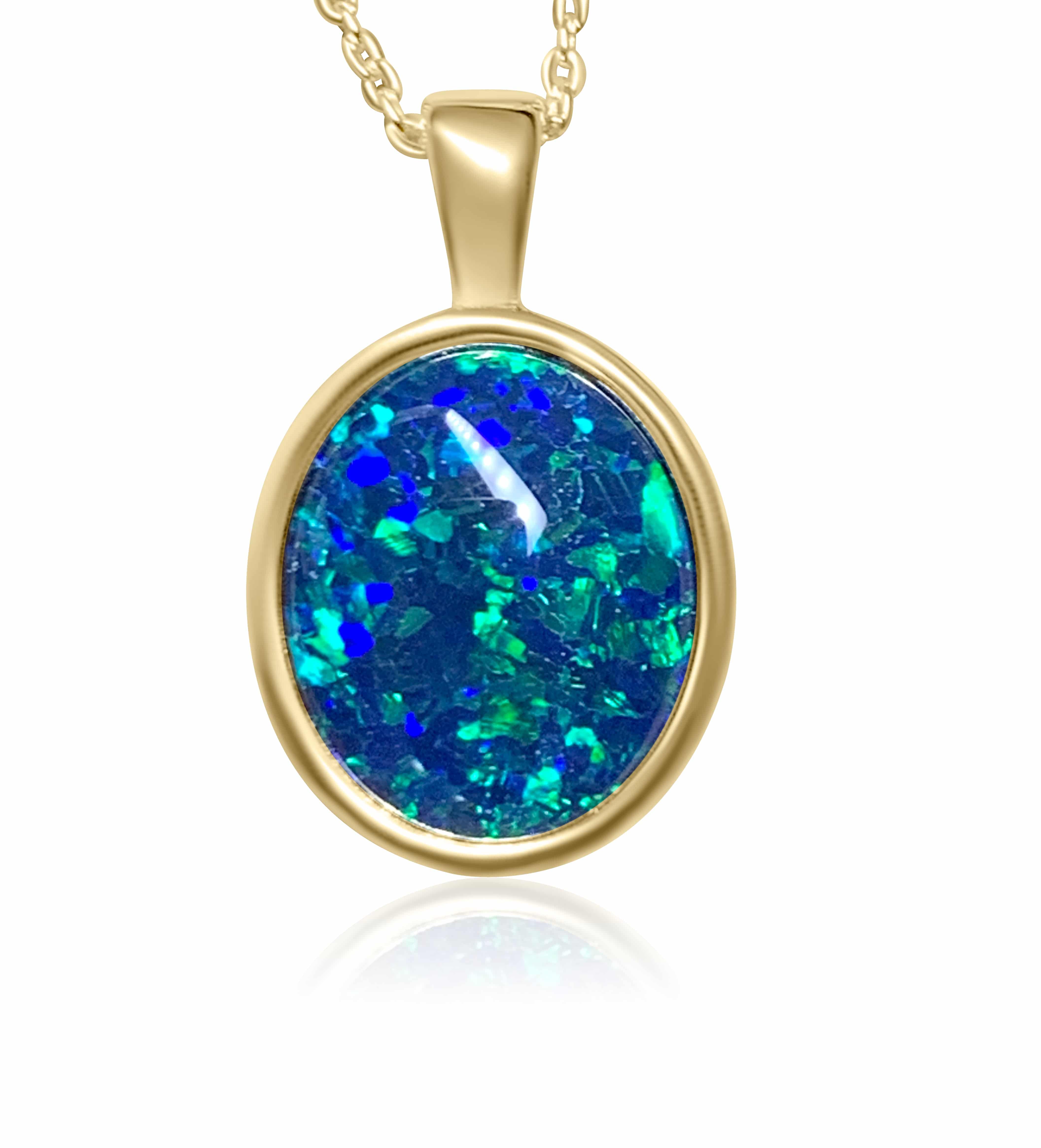 Gold Plated Sterling Silver 10x8mm Opal triplet classic bezel set pendant - Masterpiece Jewellery Opal & Gems Sydney Australia | Online Shop