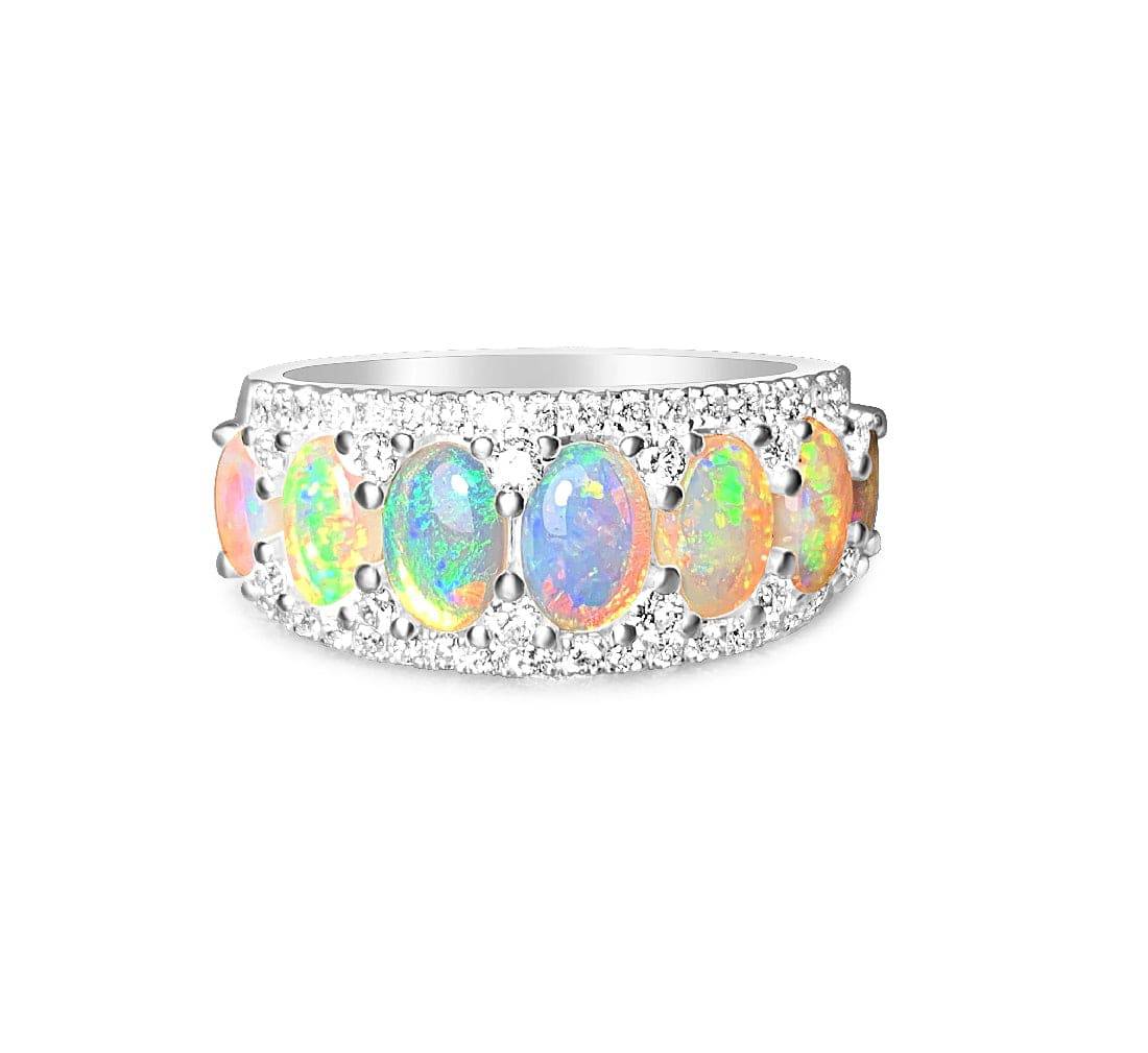 14kt White Gold eternity style Opal and Diamond ring - Masterpiece Jewellery Opal & Gems Sydney Australia | Online Shop