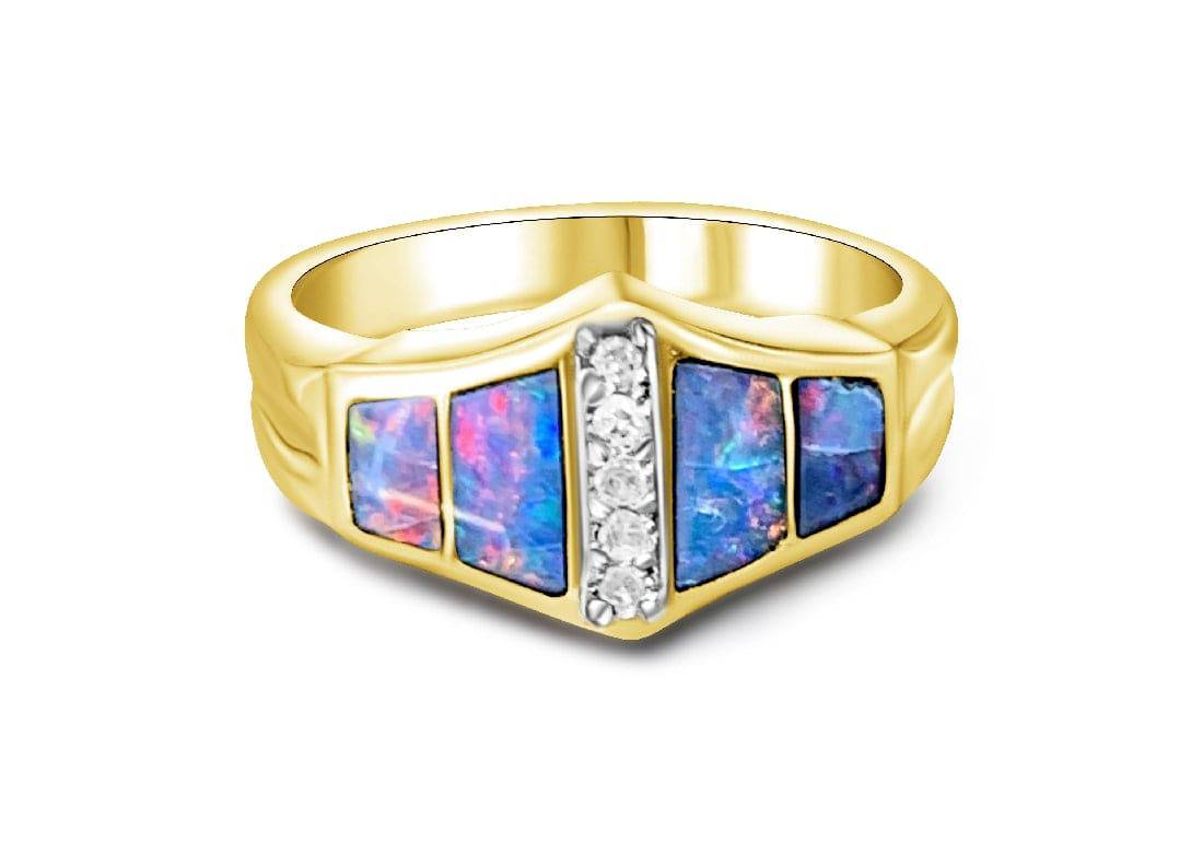 18kt Yellow Gold Inlay Opal and Diamond ring - Masterpiece Jewellery Opal & Gems Sydney Australia | Online Shop